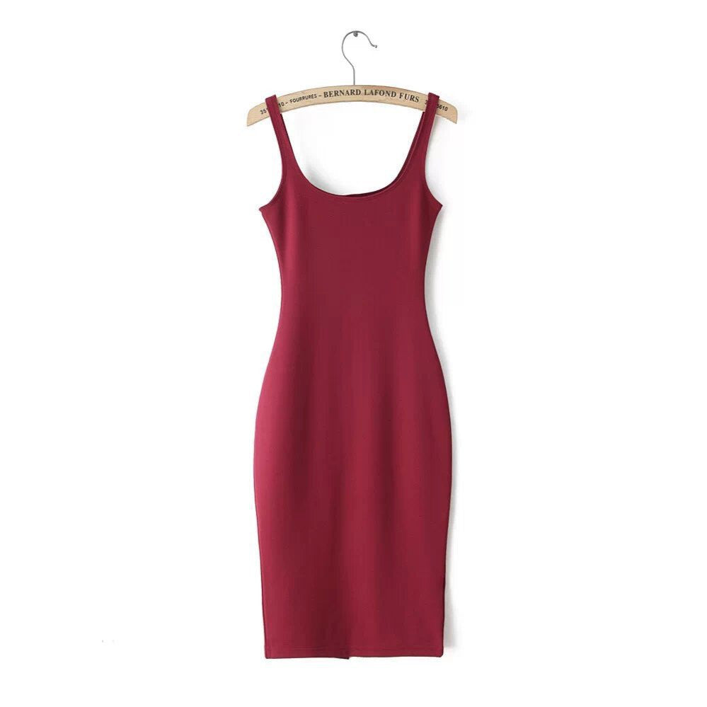 Autumn Women Dress Sleeveless Slim O-neck Solid Color Pencil Casual Tank Dress Size S M L Vestido De Verao QZ204R1 - CelebritystyleFashion.com.au online clothing shop australia