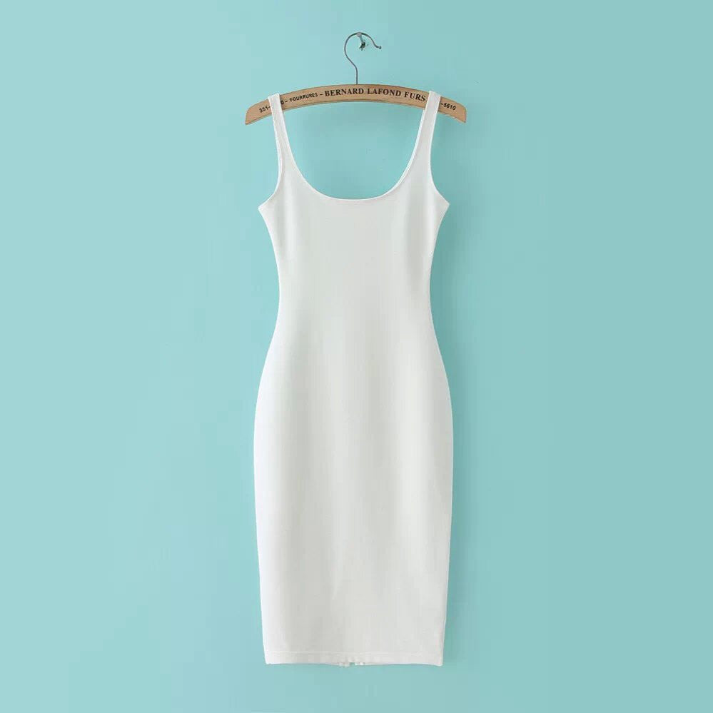 Autumn Women Dress Sleeveless Slim O-neck Solid Color Pencil Casual Tank Dress Size S M L Vestido De Verao QZ204R1 - CelebritystyleFashion.com.au online clothing shop australia