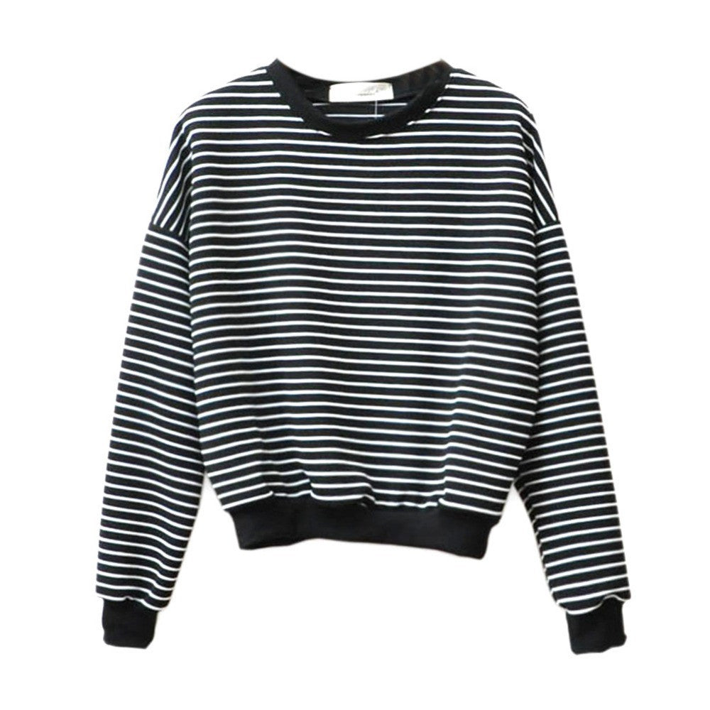 Fashion Hoodies for Women Harajuku Striped Sweatshirts Hoody Long Sleeve Hoodie Cotton Casual Black White Pullover Tops - CelebritystyleFashion.com.au online clothing shop australia