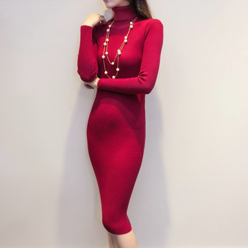 women winter sweater dresses slim Turtleneck long knitted dress sexy bodycon robe dress D019 - CelebritystyleFashion.com.au online clothing shop australia