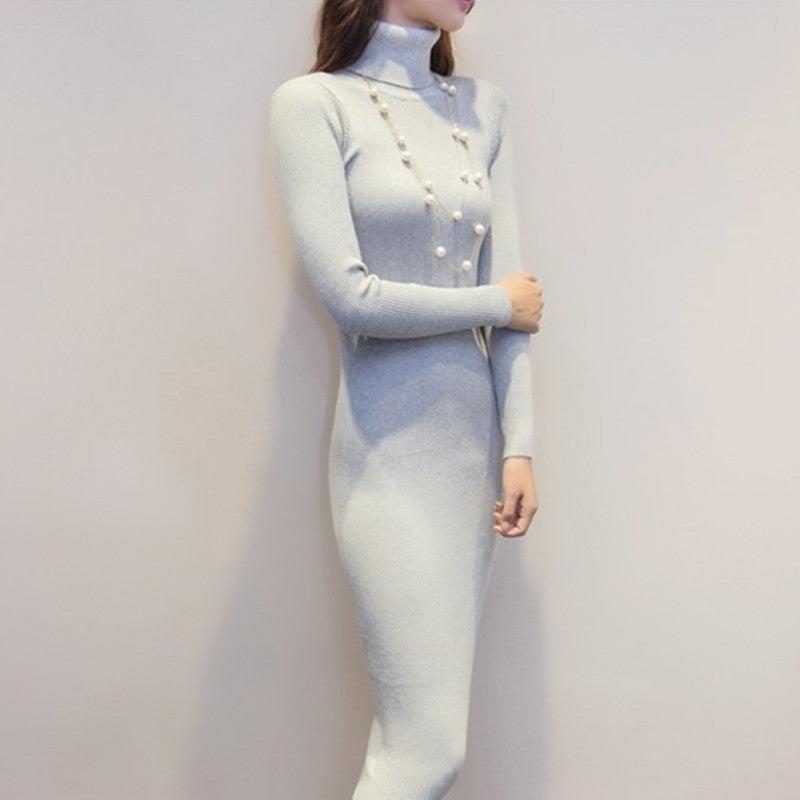 women winter sweater dresses slim Turtleneck long knitted dress sexy bodycon robe dress D019 - CelebritystyleFashion.com.au online clothing shop australia