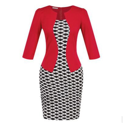 Women Fashion Autumn Spring Style Faux Two Piece Elegant Plaid Long Sleeve Pencil Dresses Office Wear Work Outfits S122 - CelebritystyleFashion.com.au online clothing shop australia