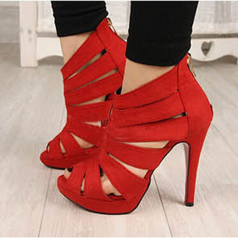 Summer cut-outs gladiator women pumps peep toe high heels sandals shoes woman party wedding heels shoes zipper - CelebritystyleFashion.com.au online clothing shop australia