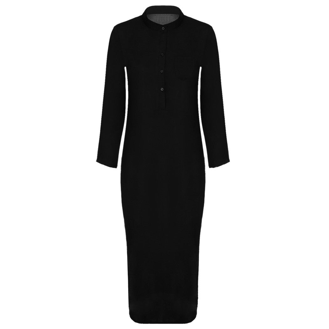 Summer Autumn Long Maxi Dress Women Shirt Dresses Linen Cotton Casual Summer Autumn Long Maxi Dress Women Shirt Dresses Linen Cotton Casual