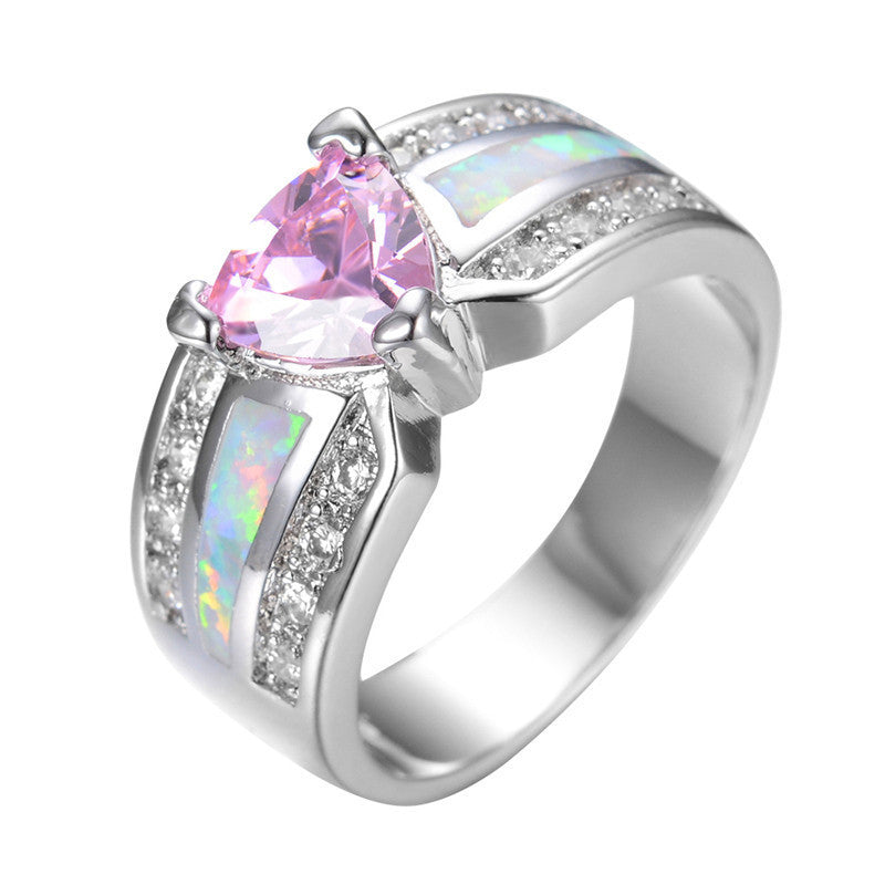 Elegant Fashion Pink Heart Female Opal Ring White Gold Filled Jewelry Vintage Party Engagement Wedding Rings For Women - CelebritystyleFashion.com.au online clothing shop australia
