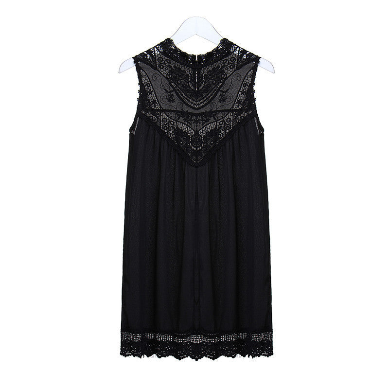 Women Black White Sleeveless Lace Crochet Summer Dresses Hollow Out Mini Dress Fashion Sexy Short Dresses S-4XL Vestidos - CelebritystyleFashion.com.au online clothing shop australia