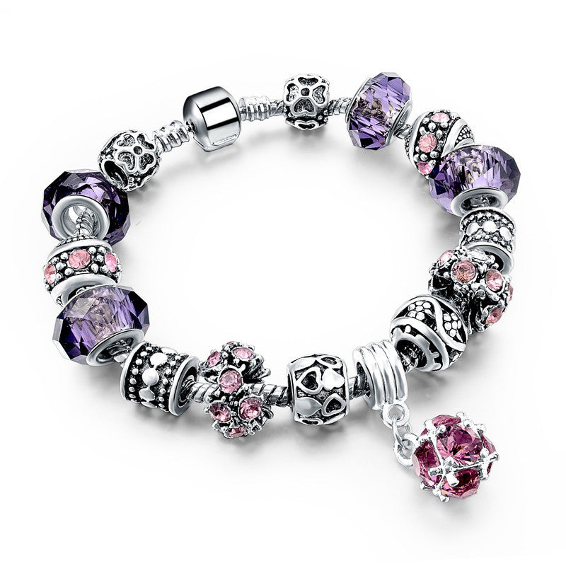 925 Silver Crystal Charm Bracelets for Women With Purple Murano Glass Beads bracelets & bangles Love DIY Jewelry Bracelet Femme - CelebritystyleFashion.com.au online clothing shop australia