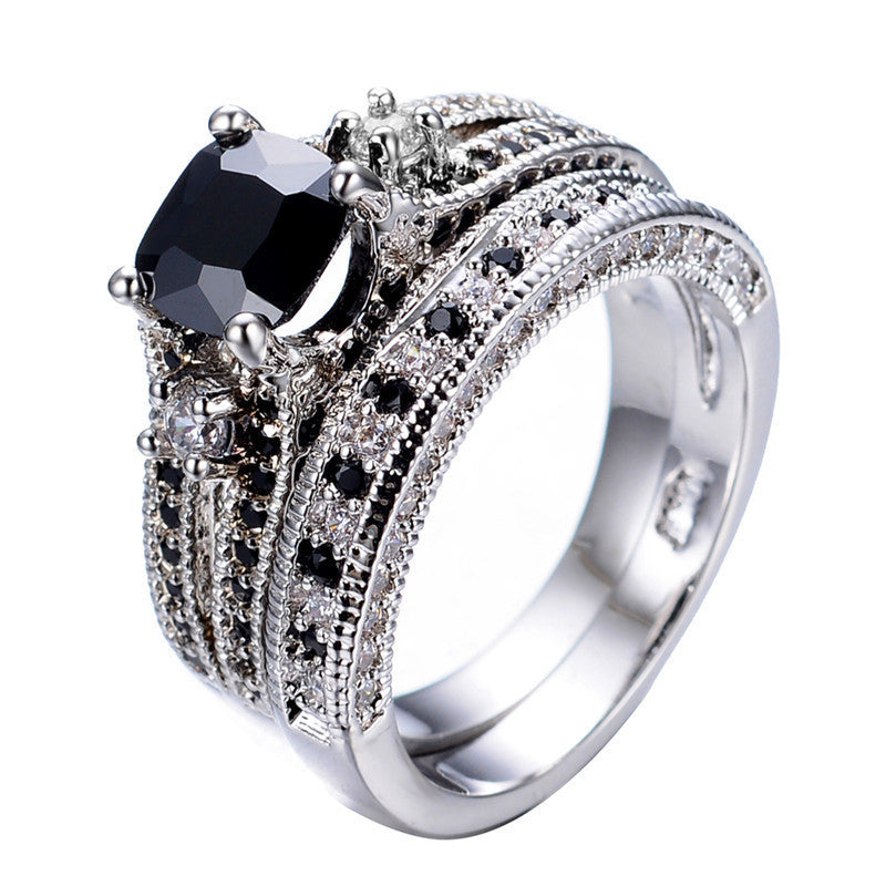 Gorgeous Black Sapphire Crystal Ring Set Promise Engagement Rings For Women Fashion 10KT White Gold Filled Jewelry RW1222 - CelebritystyleFashion.com.au online clothing shop australia