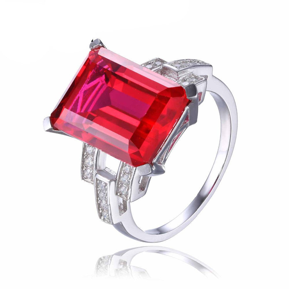 Luxury Emerald Cut 9.2ct Created Red Ruby Cocktail Ring 925 Sterling Silver Jewelry for Women Fashion Ring - CelebritystyleFashion.com.au online clothing shop australia