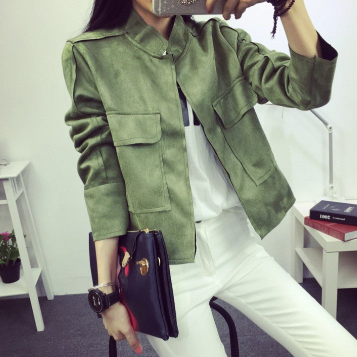 Retro Suede Casual Jacket Women All-Match Military Green Cardigan Coat 6 Colors - CelebritystyleFashion.com.au online clothing shop australia