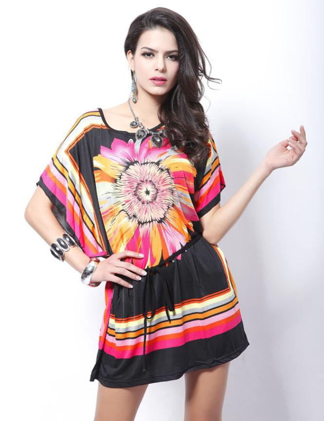 vestido feminino women plus size summer dresses Loose Ethnic Print Skater Batwing sleeve tunics vintage Sexy bohemian dress - CelebritystyleFashion.com.au online clothing shop australia