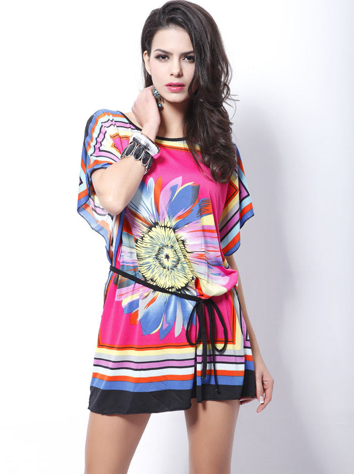 vestido feminino women plus size summer dresses Loose Ethnic Print Skater Batwing sleeve tunics vintage Sexy bohemian dress - CelebritystyleFashion.com.au online clothing shop australia