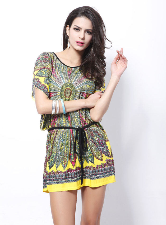 vestido feminino women plus size summer dresses Loose Ethnic Print Skater Batwing sleeve tunics vintage Sexy bohemian dress - CelebritystyleFashion.com.au online clothing shop australia