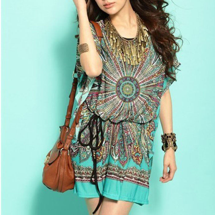 vestido feminino women plus size summer dresses Loose Ethnic Print Skater Batwing sleeve tunics vintage Sexy bohemian dress - CelebritystyleFashion.com.au online clothing shop australia