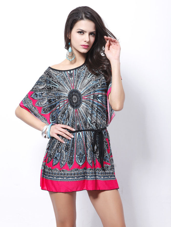vestido feminino women plus size summer dresses Loose Ethnic Print Skater Batwing sleeve tunics vintage Sexy bohemian dress - CelebritystyleFashion.com.au online clothing shop australia