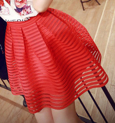 Summer New Style Sexy Fashion Skirt Womens Striped Hollow-out Fluffy Long Skirt Swing Skirts Ladies Black/White Ball Gown - CelebritystyleFashion.com.au online clothing shop australia