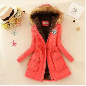 Women Jacket Warm Solid Hooded winter Coat fashion Slim Fur Collar Jackets outwear JT142 - CelebritystyleFashion.com.au online clothing shop australia