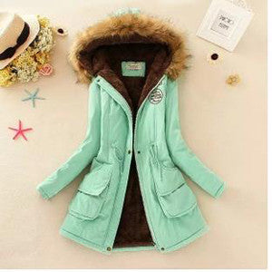 Women Jacket Warm Solid Hooded winter Coat fashion Slim Fur Collar Jackets outwear JT142 - CelebritystyleFashion.com.au online clothing shop australia