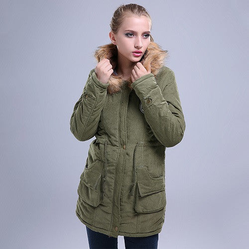 Women Jacket Warm Solid Hooded winter Coat fashion Slim Fur Collar Jackets outwear JT142 - CelebritystyleFashion.com.au online clothing shop australia