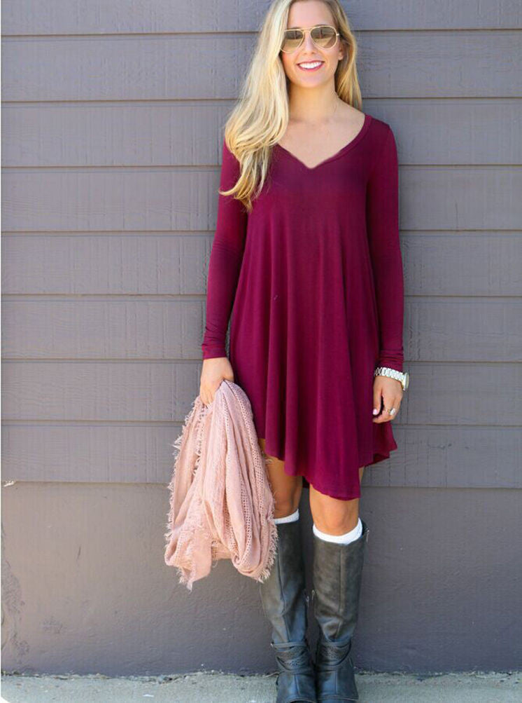 Fashion Clothes Women Autumn Winter Dress Female Cotton O-neck Long Sleeve Mini Woolen Dresses - CelebritystyleFashion.com.au online clothing shop australia