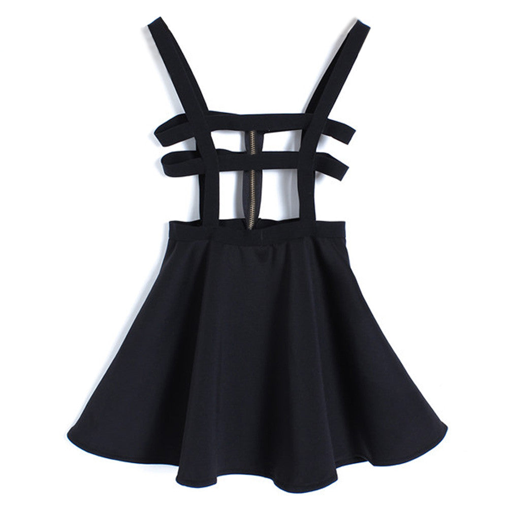 Preppy Style Suspender Skirts Women Girl Ruffles Skater Pleated Short Braces Skirt Back Zipper Hollow Out Skirt B2# 41 - CelebritystyleFashion.com.au online clothing shop australia