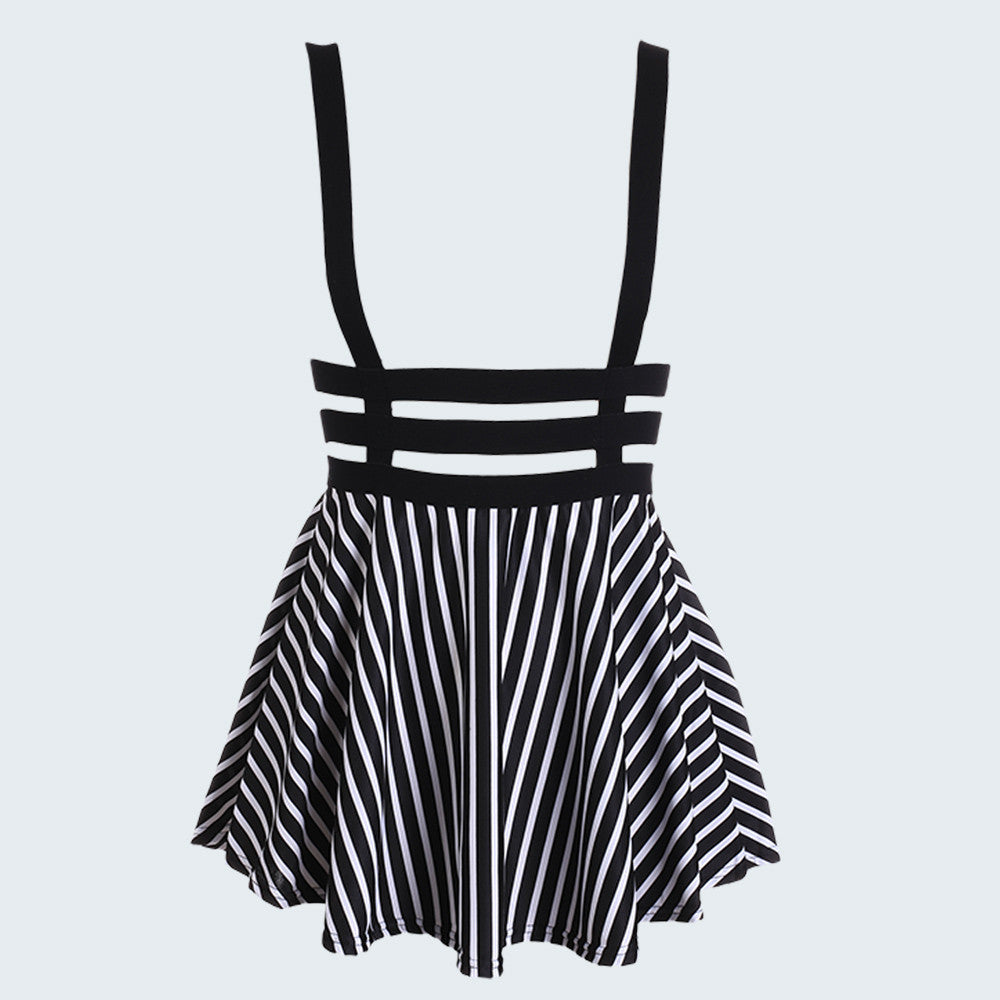 Preppy Style Suspender Skirts Women Girl Ruffles Skater Pleated Short Braces Skirt Back Zipper Hollow Out Skirt B2# 41 - CelebritystyleFashion.com.au online clothing shop australia