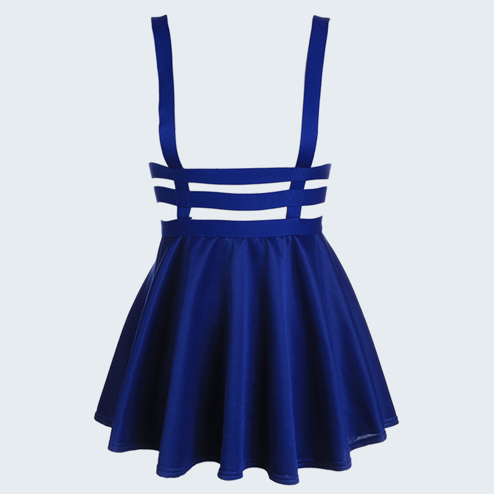 Preppy Style Suspender Skirts Women Girl Ruffles Skater Pleated Short Braces Skirt Back Zipper Hollow Out Skirt B2# 41 - CelebritystyleFashion.com.au online clothing shop australia