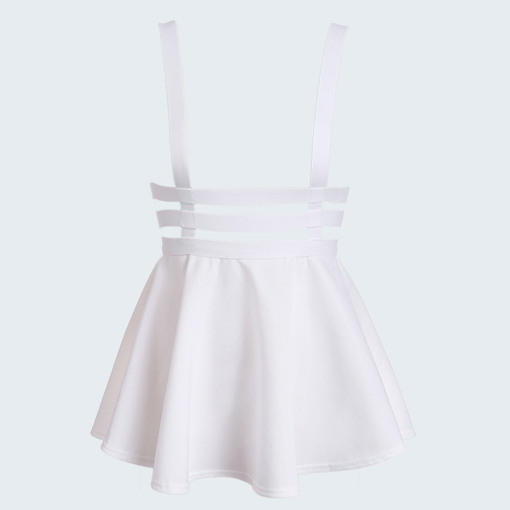 Preppy Style Suspender Skirts Women Girl Ruffles Skater Pleated Short Braces Skirt Back Zipper Hollow Out Skirt B2# 41 - CelebritystyleFashion.com.au online clothing shop australia