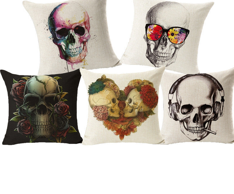 Skull Pillowcase Punk Skull Halloween Pillow Case Lovers Terror Crown Sugar Skull Skeleton 18x18 inches Throw Pillow Decorative