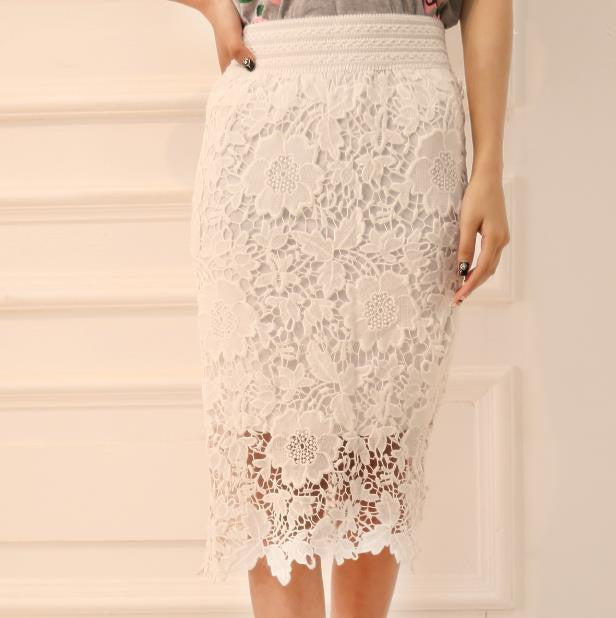 Women Lace Skirt A-Line Hollow Out White Black SKirt Knee Length Plus SIze S-3XL - CelebritystyleFashion.com.au online clothing shop australia