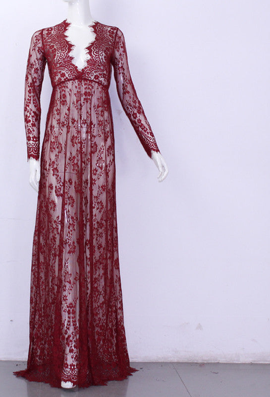 Maxi Plus Size Women Floor-Length Black White Autumn Lace Dress Adjust Waist Sexy See Through Floral Vestido DR5046 - CelebritystyleFashion.com.au online clothing shop australia
