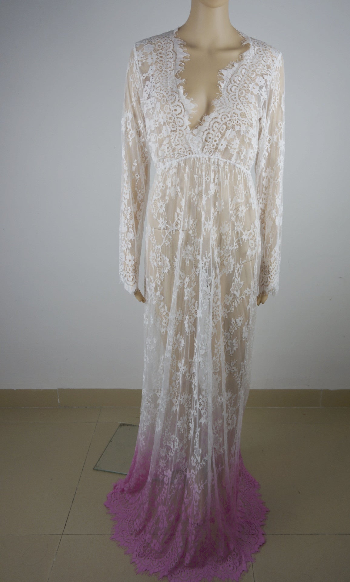 Maxi Plus Size Women Floor-Length Black White Autumn Lace Dress Adjust Waist Sexy See Through Floral Vestido DR5046 - CelebritystyleFashion.com.au online clothing shop australia