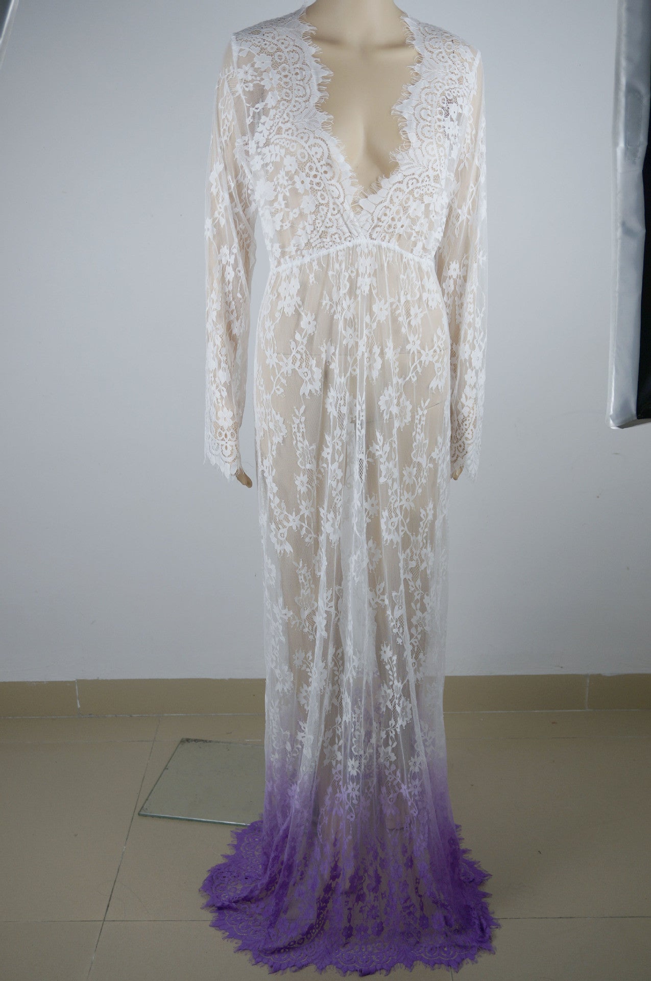 Maxi Plus Size Women Floor-Length Black White Autumn Lace Dress Adjust Waist Sexy See Through Floral Vestido DR5046 - CelebritystyleFashion.com.au online clothing shop australia