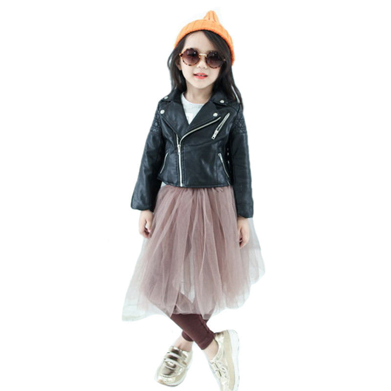 Fashion Kids Leather Jacket Girls PU Jacket Children Leather Outwear For Girl Baby Girl Jackets and Coats 2~7 T - CelebritystyleFashion.com.au online clothing shop australia