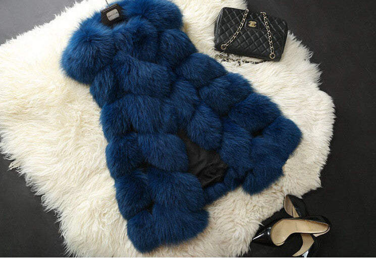 New Winter Coat Women Fur Vest With a Pocket High-Grade Faux Fur Coat Leisure Women Fox Fur Long Vest Plus Size:S-XXXXL - CelebritystyleFashion.com.au online clothing shop australia