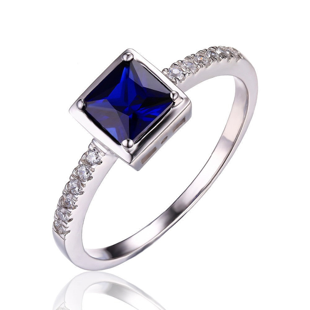 Square 0.9ct Created Blue Sapphire Solitaire Ring 925 Sterling Silver Jewelry for Fashion Women Fine Jewelry - CelebritystyleFashion.com.au online clothing shop australia