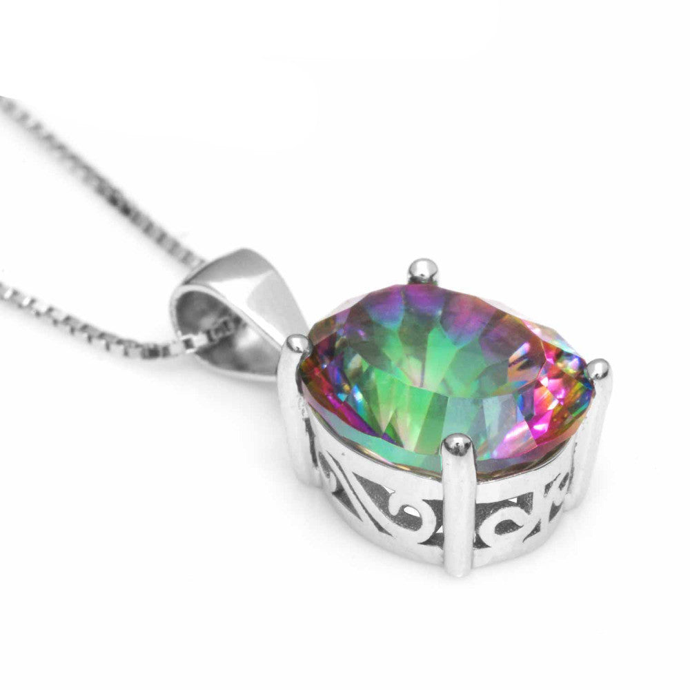 2.5ct Rainbow Fire Mystic Topaz Concave Oval Pendant 925 Sterling Silver Fine Jewelry For Women Gift Without Chain - CelebritystyleFashion.com.au online clothing shop australia