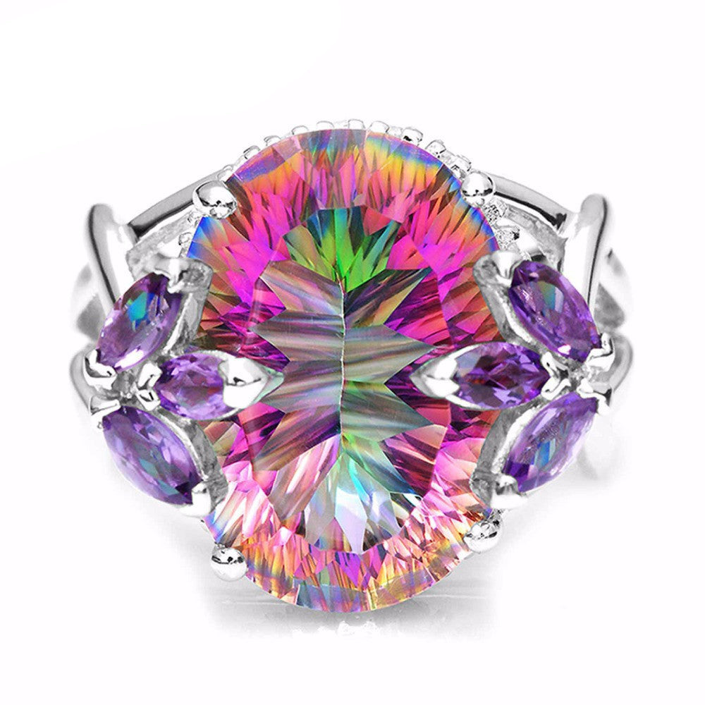 12ct Natural Amethyst Rainbow Fire Mystic Topaz Solid 925 Sterling Silver Ring Cocktail Vintage Jewelry Promotion Brand New - CelebritystyleFashion.com.au online clothing shop australia