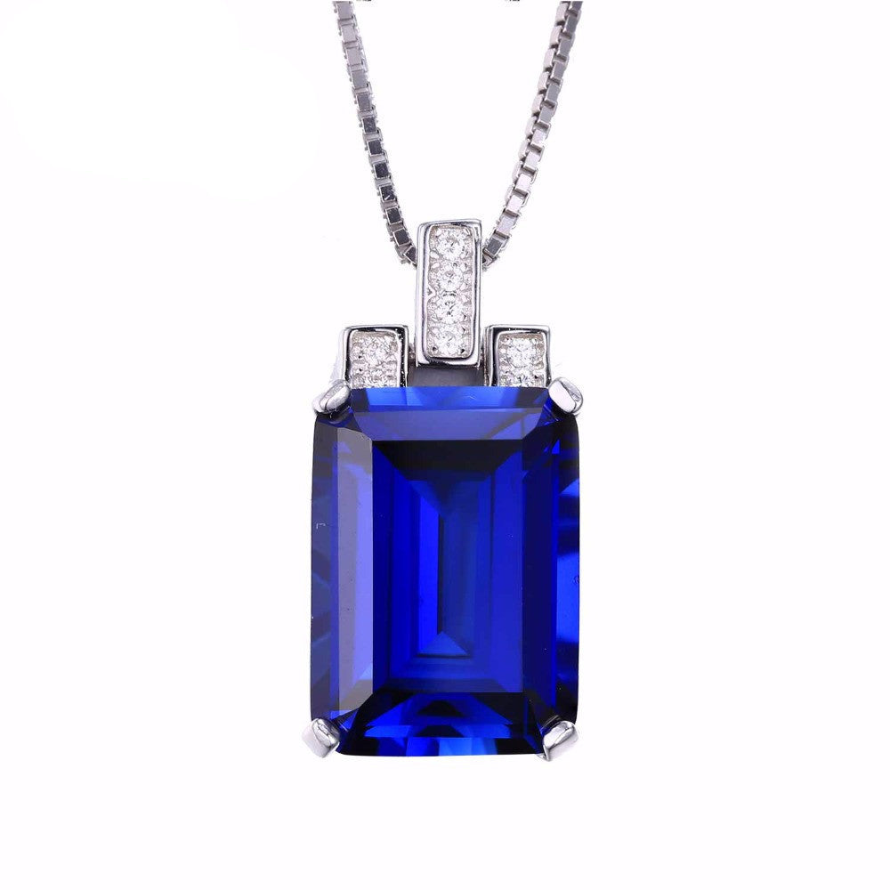 Luxury Emerald Cut 9.4ct Created Blue Sapphire Pendant Genuine 925 Sterling Silver Jewelry for Women Fine Jewelry - CelebritystyleFashion.com.au online clothing shop australia