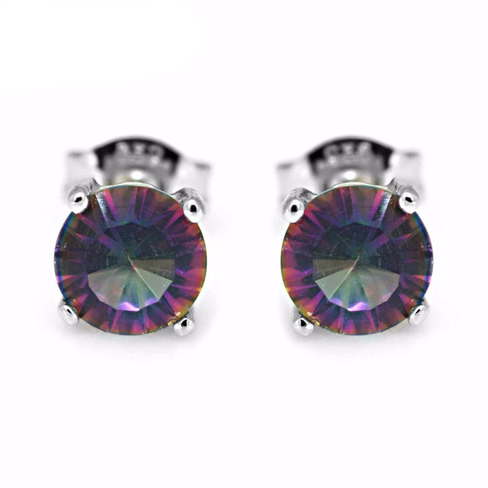 Natural Mystic Rainbow Topaz Earrings Stud For Girls Genuine Pure Solid 925 Sterling Silver Round Brand Fashion - CelebritystyleFashion.com.au online clothing shop australia