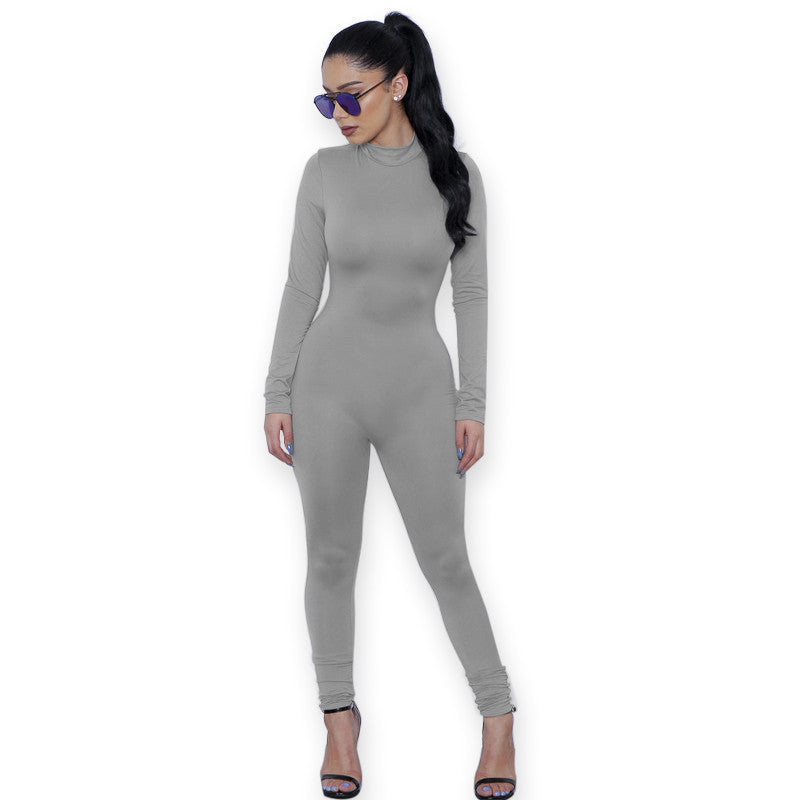 Tight Bodysuit Sexy Overalls Night Club Rompers Womens Jumpsuit Playsuit Bodycon Jumpsuit Macacao woman long Sleeve gray - CelebritystyleFashion.com.au online clothing shop australia