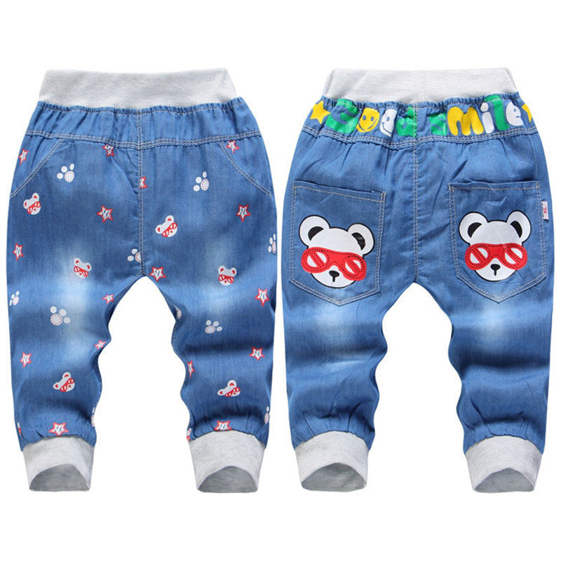 Fashion Kids Jeans Elastic Waist Straight Cartoon Jeans Denim Seventh Pants Retail Jeans For Kids 2-5 Y WB141 - CelebritystyleFashion.com.au online clothing shop australia