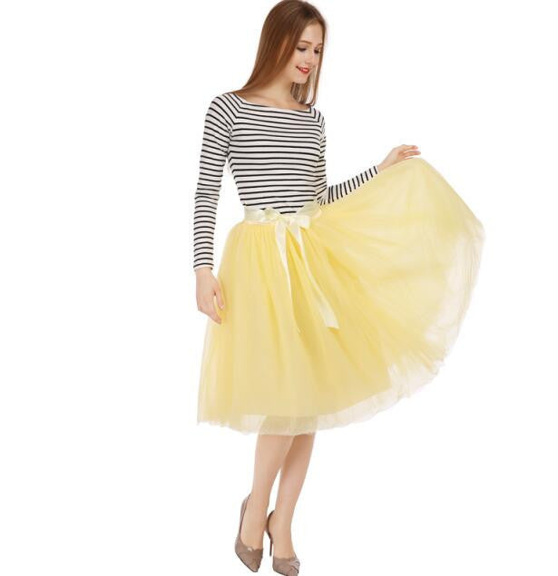 Best Quality 7 Layers Midi Tulle Skirt American Apparel Tutu Skirts Womens Petticoat Elastic Belt Autumn faldas saia jupe - CelebritystyleFashion.com.au online clothing shop australia