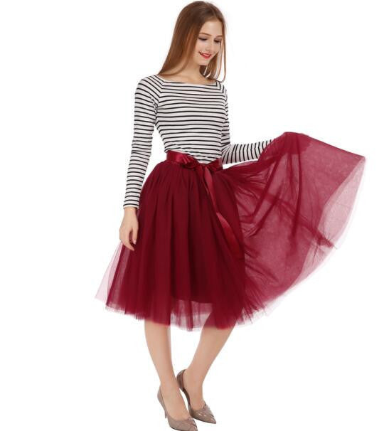 Best Quality 7 Layers Midi Tulle Skirt American Apparel Tutu Skirts Womens Petticoat Elastic Belt Autumn faldas saia jupe - CelebritystyleFashion.com.au online clothing shop australia