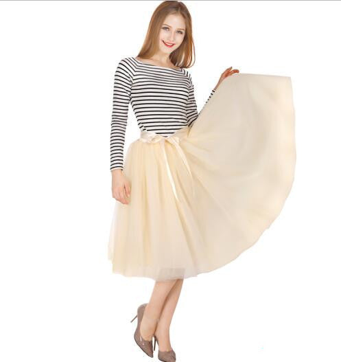Best Quality 7 Layers Midi Tulle Skirt American Apparel Tutu Skirts Womens Petticoat Elastic Belt Autumn faldas saia jupe - CelebritystyleFashion.com.au online clothing shop australia