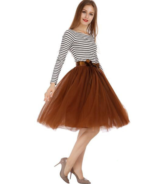 Best Quality 7 Layers Midi Tulle Skirt American Apparel Tutu Skirts Womens Petticoat Elastic Belt Autumn faldas saia jupe - CelebritystyleFashion.com.au online clothing shop australia