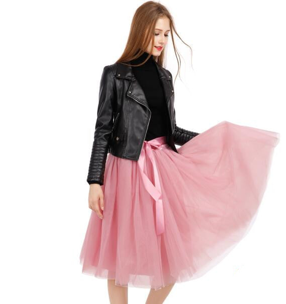 Best Quality 7 Layers Midi Tulle Skirt American Apparel Tutu Skirts Womens Petticoat Elastic Belt Autumn faldas saia jupe - CelebritystyleFashion.com.au online clothing shop australia