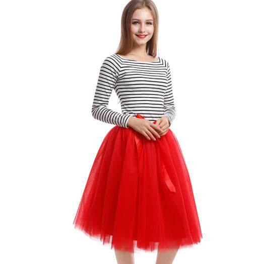Best Quality 7 Layers Midi Tulle Skirt American Apparel Tutu Skirts Womens Petticoat Elastic Belt Autumn faldas saia jupe - CelebritystyleFashion.com.au online clothing shop australia