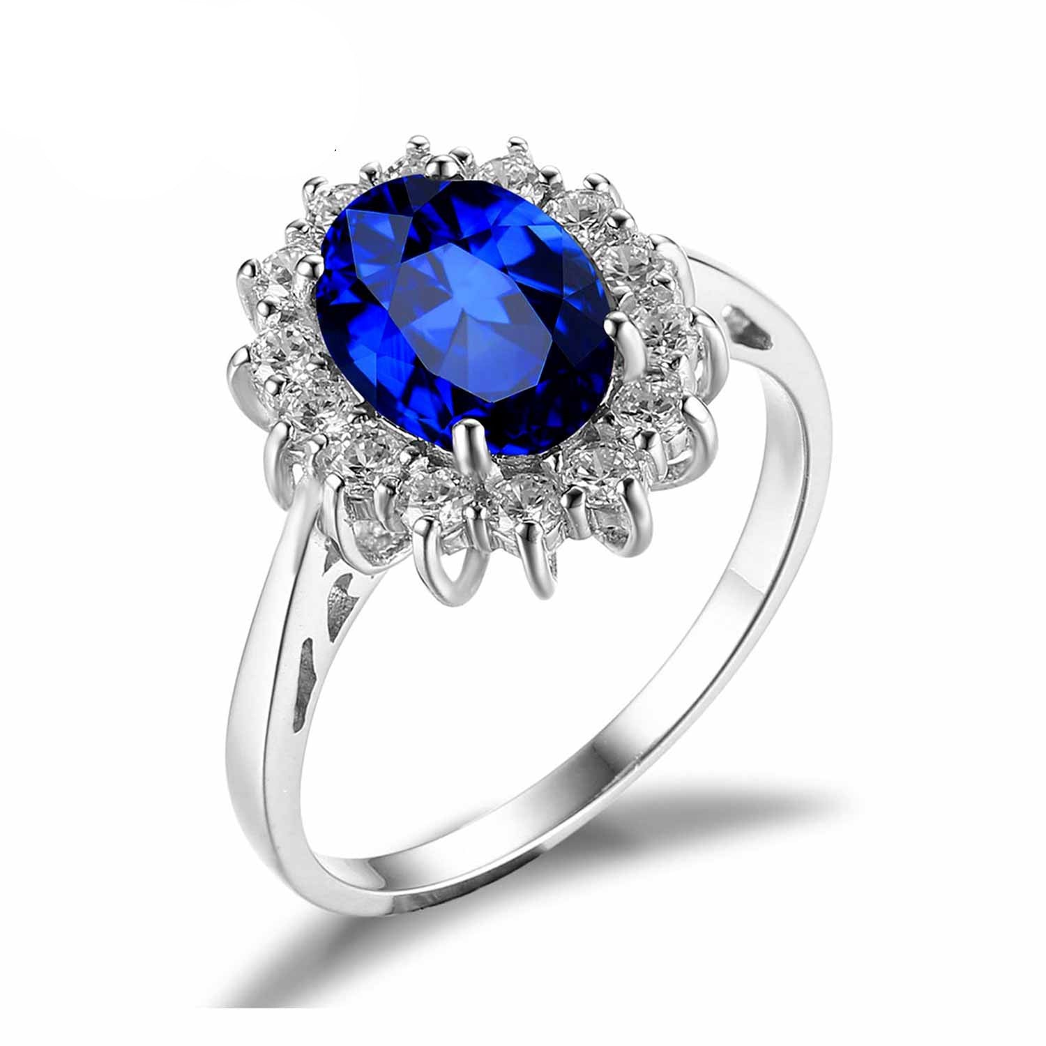 Princess Diana William Kate Middleton's 3.2ct Created Blue Sapphire Engagement 925 Sterling Silver Ring For Women - CelebritystyleFashion.com.au online clothing shop australia