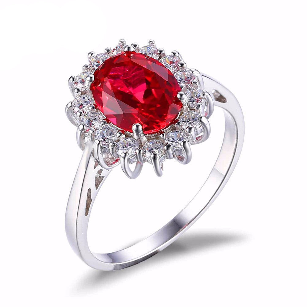 Princess Diana William Kate Middleton's 3.2ct Created Red Ruby Engagement 925 Sterling Silver Ring Jewelry Gift - CelebritystyleFashion.com.au online clothing shop australia